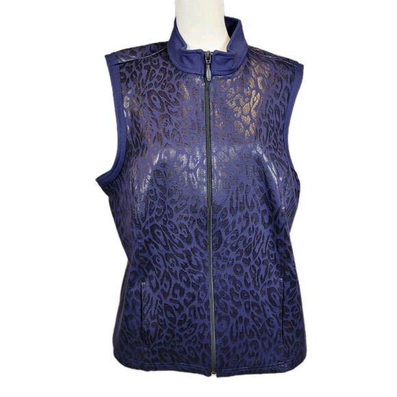 Chicos Weekends Performance Ponte Vest Large *2 Westridge Animal Foil Midnight - Picture 1 of 12